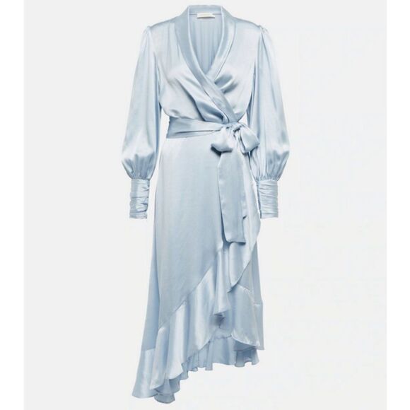 💕ZIMMERMANN💕 Silk Wrap Midi Dress ~ Ice Blue US 6 NWT - Picture 11 of 16